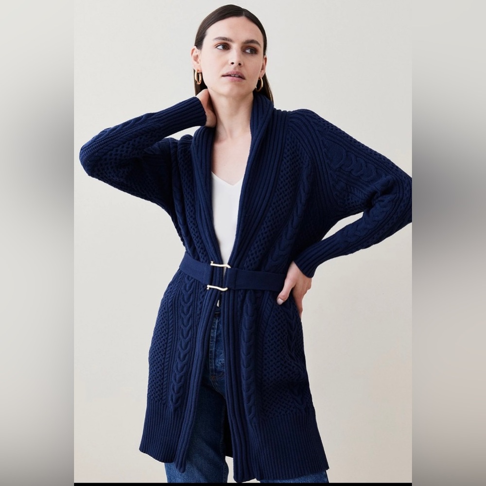 LIKE NEW - Karen Millen Shawl Collar Belted Cardigan - Colour Navy - Size S